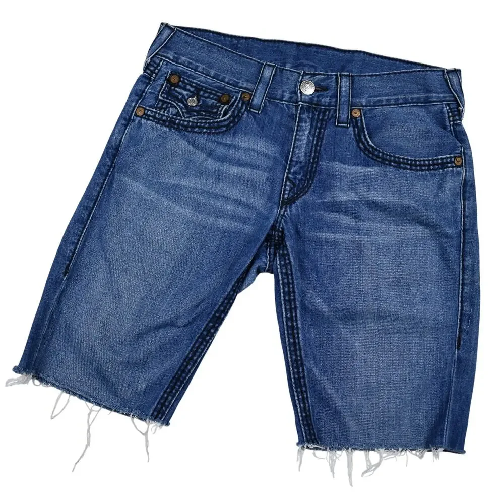 Vintage True Religion Jean Shorts Men's 31 (33) Ricky Blue Denim Cut Off Y2K USA